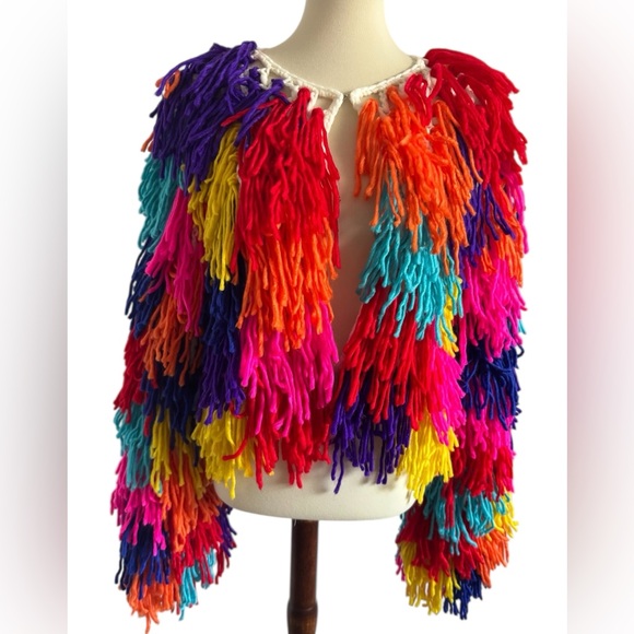 Akira Before I Love U Colorful Fringe Jacket Cardigan Oversized Size Medium - Picture 2 of 10